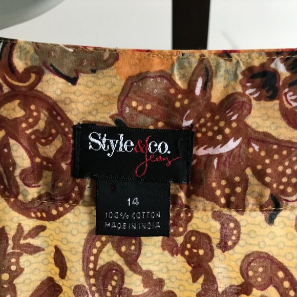 STYLE & CO size 14 Orange & Gold Paisley Boho Embellished Peasant Top Tunic - Picture 5 of 5